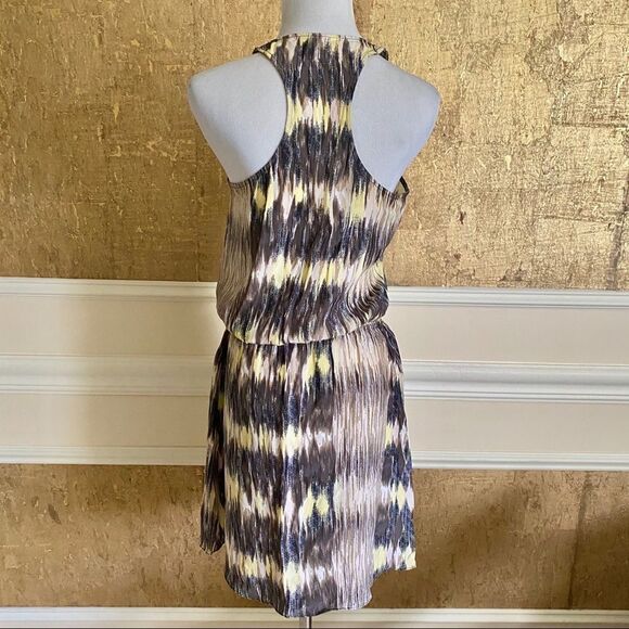 PARKER brown yellow 100% silk mini dress S - Picture 5 of 7